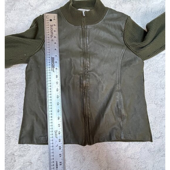 Pendleton Womens Small Merino Wool and Leather Front Sweater Jacket Green Zip Up - Picture 7 of 9